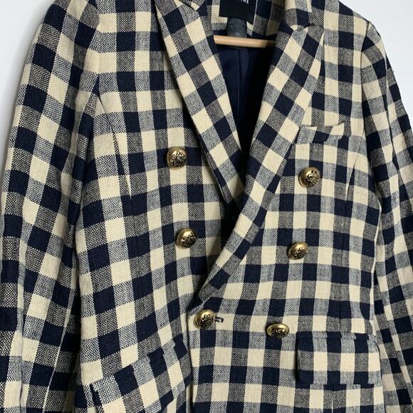 Smythe Women's Double Breasted Min Plaid Blazer Navy Check Size 6 - Picture 4 of 14